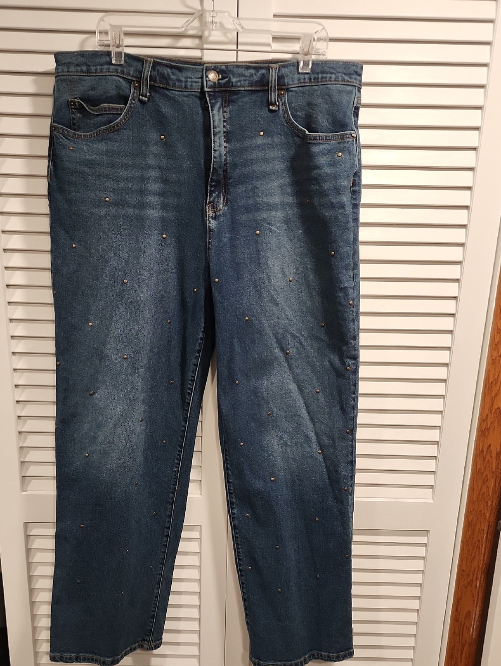 Jessica Simpson Blue Stud-Embellished Straight-Leg Jeans